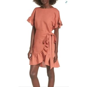 ASTR The Label Ruffle Linen Blend Wrap Dress